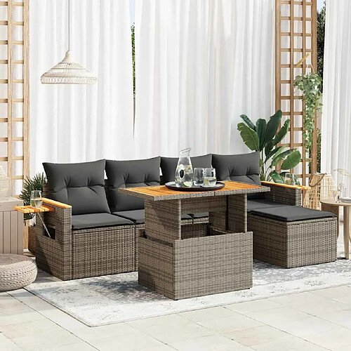 vidaXL Salon de jardin avec coussins 6 pcs gris résine tressée acacia