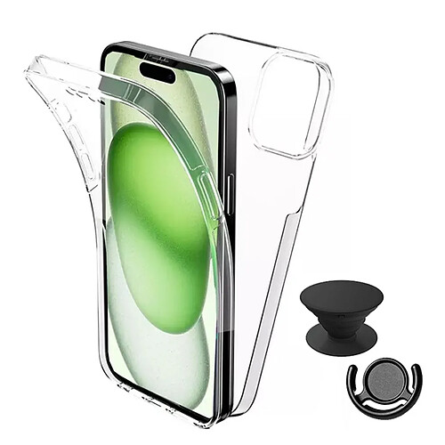 Kit Housse 3X1 Protection Impact 360° + 1 Gripholder + 1 Support Gripholder Noir Phonecare Pour Apple iPhone 16 Pro - Transparent/Noir