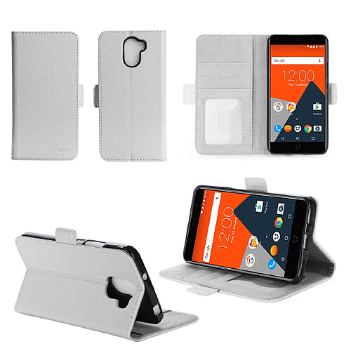 Etui luxe Wileyfox Swift 2X 4G/LTE Dual Sim blanc Ultra Slim Style Cuir avec stand - Housse Folio Flip Cover coque de protection Wileyfox Swift 2 X 5.2 pouces blanche - Accessoire XEPTIO case