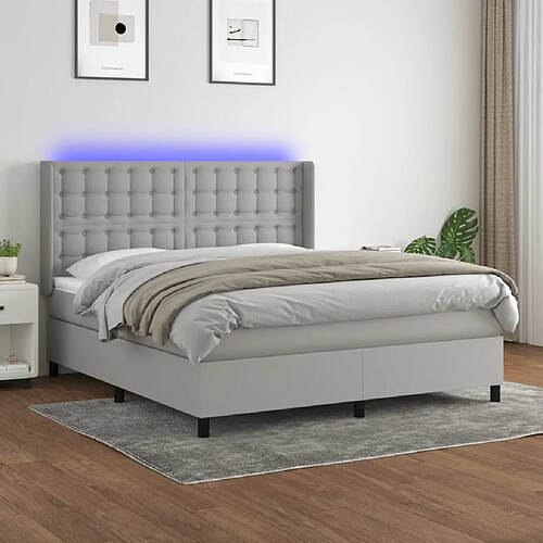 vidaXL Sommier à lattes de lit matelas LED Gris clair 180x200 cm Tissu