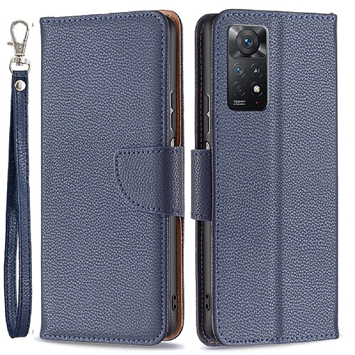 Etui en PU texture litchi, antichoc avec support, bleu foncé pour votre Xiaomi Redmi Note 11 Pro 5G (Qualcomm)/Note 11 Pro 4G (MediaTek)