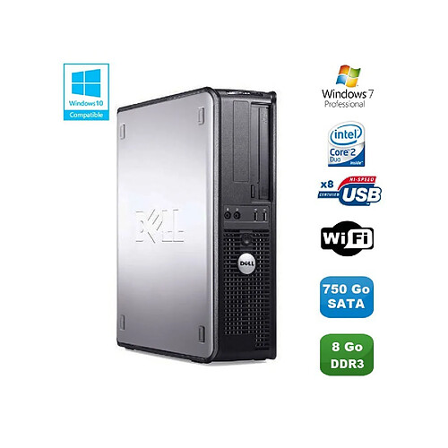 PC DELL Optiplex 380 DT Core 2 Duo E7500 2,92Ghz 8Go DDR3 750Go Win 7 Pro · Occasion