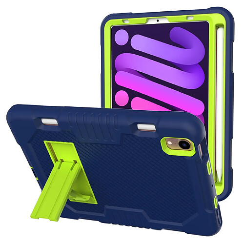 Coque en TPU + silicone avec béquille, couleur contrastée bleu marine/vert jaunâtre pour votre Apple iPad mini (2021)