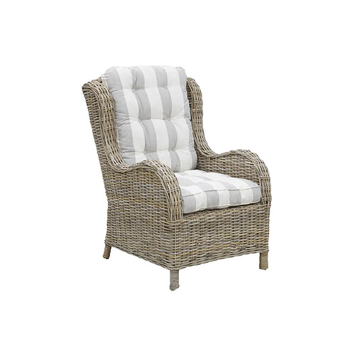 Aubry Gaspard Fauteuil en poellet gris + coussin rayé.