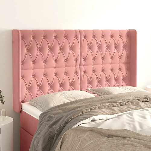 Maison Chic Tête de lit scandinave avec oreilles,meuble de chambre Rose 163x16x118/128 cm Velours -MN21945