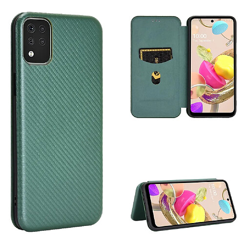 Coque en TPU + PU fibre de carbone auto-absorbée avec porte-carte vert pour votre LG K42