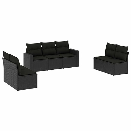 Maison Chic Salon de jardin 7 pcs avec coussins | Ensemble de Table et chaises | Mobilier d'Extérieur noir résine tressée -GKD58890