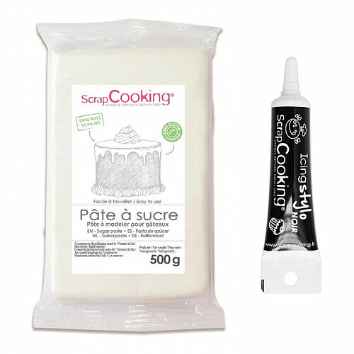 Scrapcooking Pâte à sucre blanche 500 g + Stylo de glaçage noir