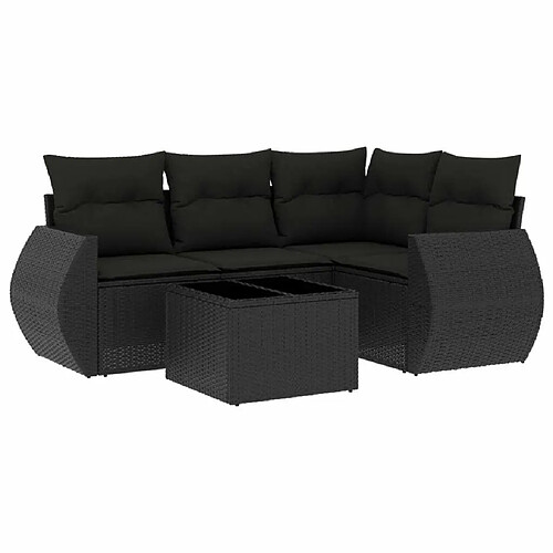 Maison Chic Salon de jardin 5 pcs avec coussins | Ensemble de Table et chaises | Mobilier d'Extérieur noir résine tressée -GKD76743