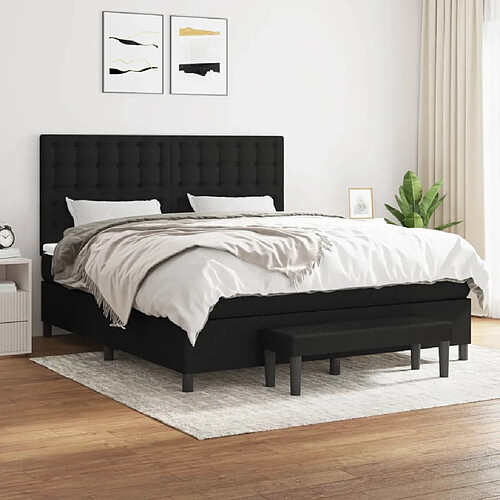 vidaXL Sommier à lattes de lit avec matelas Noir 180x200 cm Tissu