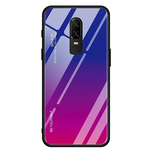 Wewoo Coque Pour OnePlus 6 Gradient Color Glass Case Rouge Bleu