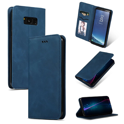 Wewoo Housse Coque Etui en cuir avec rabat horizontal magnétique Business Skin Feel pour Galaxy S8 + bleu marine