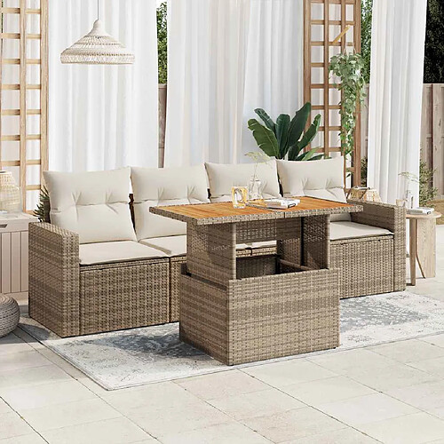 vidaXL Salon de jardin avec coussins 5 pcs beige résine tressée