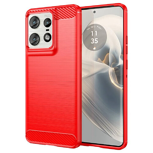 Htdmobiles Coque pour Motorola Edge 50 Pro 5G - housse etui silicone gel carbone + film ecran - ROUGE