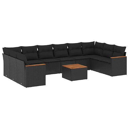 Maison Chic Salon de jardin 11 pcs avec coussins, Ensemble Tables et chaises d'extérieur noir résine tressée -GKD477324