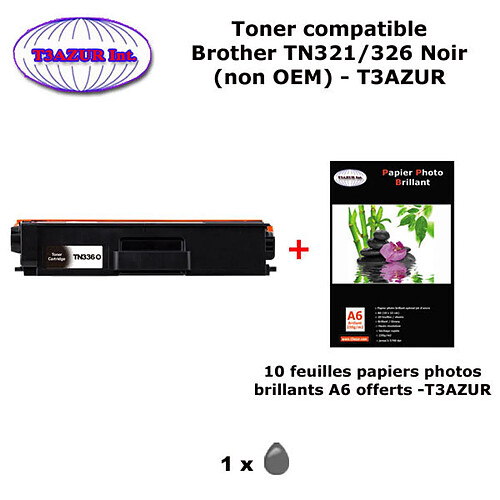 Toner compatible TN321, TN326 Bk pour imprimante Brother HL L8250CDN, L8300, L8350CDW, L8350CD Noir+10f A6 brillants - T3AZUR