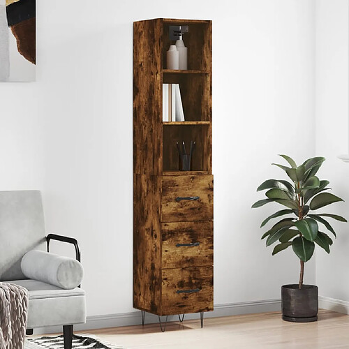 vidaXL Buffet haut Chêne fumé 34,5x34x180 cm Bois d'ingénierie