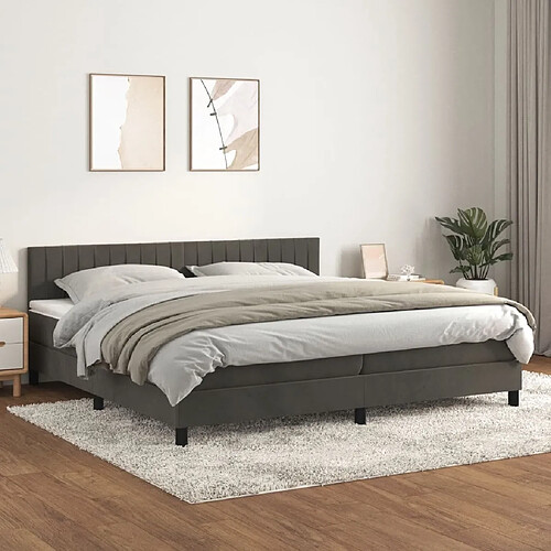 Maison Chic Lit Adulte - Lit simple Lit à sommier tapissier et matelas moelleux - Meuble de Chambre - Gris foncé 200x200cm Velours -MN56368