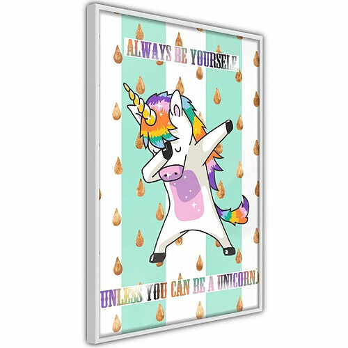 Paris Prix Affiche Murale Encadrée Dabbing Unicorn 40 x 60 cm Blanc