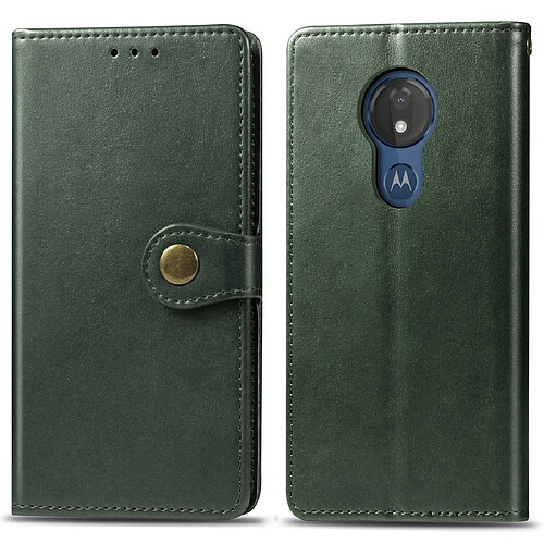 Wewoo Housse Coque Étui en cuir de protection de couleur unie rétro pour téléphone portable avec lanière et cadre photo et fente carte et porte-monnaie et support Motorola Moto G7 Play Vert