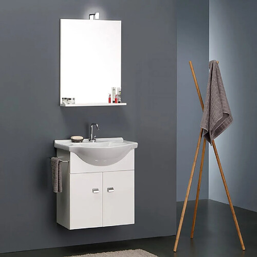 Kiamami Valentina MEUBLE DE BAIN BLANC ECONOMIQUE 56 CM + LAVABO, MIROIR ET LUMIERE