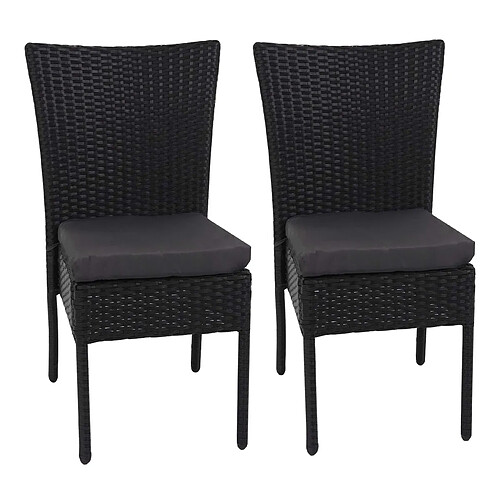 Decoshop26 2x chaises fauteuils pour balcon jardin empilable en poly-rotin noir coussin gris foncé 04_0000264