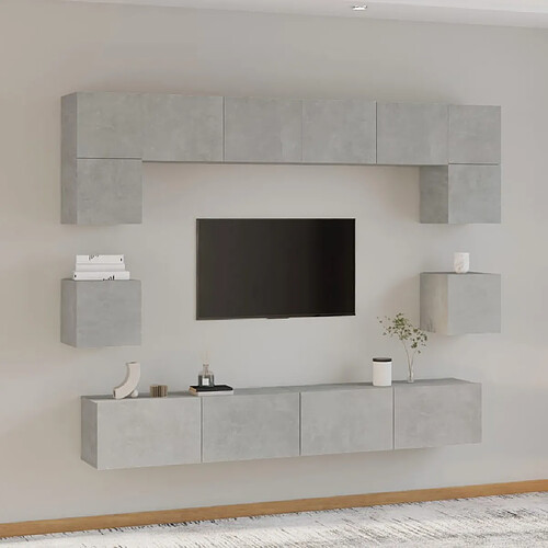 vidaXL Ensemble de meubles TV 8 pcs Gris béton Bois d'ingénierie