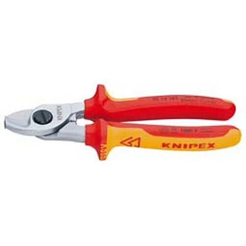 KNIPEX Coupe-câbles VDE, tête chromée, poignées à gaine en plastique, Long. : 165 mm, Ø de la capacité de coupe 15 mm, Section du conducteur 50 mm²