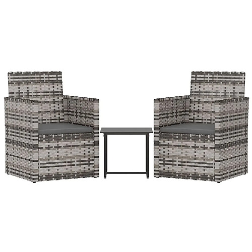 Maison Chic Salon de jardin 3 pcs avec coussins - Table et chaises d'extérieur - Mobilier/Meubles de jardin Moderne résine tressée gris -MN36591