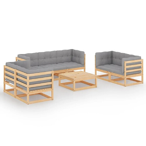 Maison Chic Salon de jardin 8 pcs + coussins - Mobilier/Meubles de jardin - Table et chaises d'extérieur Bois de pin massif -MN31014