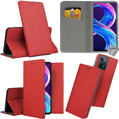 Htdmobiles Housse etui portefeuille avec coque intérieure en silicone pour Realme C31 + film ecran - ROUGE MAGNET