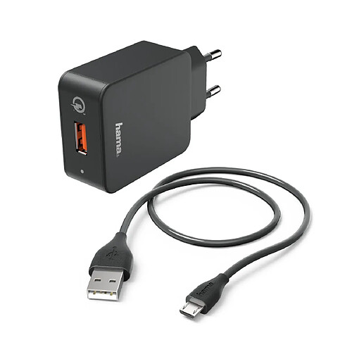 HAMA Kit charge, micro-USB, chargeur QC3.0+câble micro-USB, 1,5 m, noir