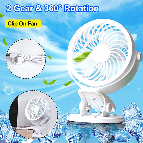 Ventilateur Portable Rechargeable 360 Clip de Rotation Mini Ventilateur USB Bureau de Voiture