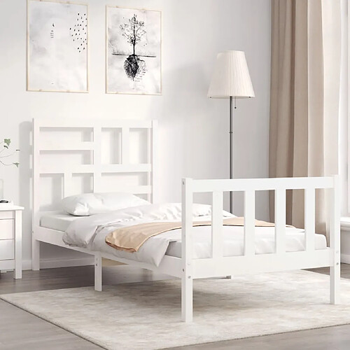 Maison Chic Lit adulte - Cadre Structure de lit avec tête de lit Contemporain blanc 90x200 cm bois massif -MN63434