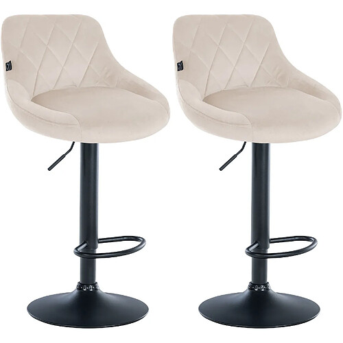 Decoshop26 Set de 2 tabourets de bar coutures décoratives losanges assise en velours crème et cadre en métal noir TDB10776