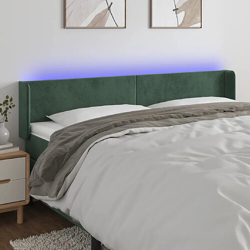 vidaXL Tête de lit à LED Vert foncé 183x16x78/88 cm Velours