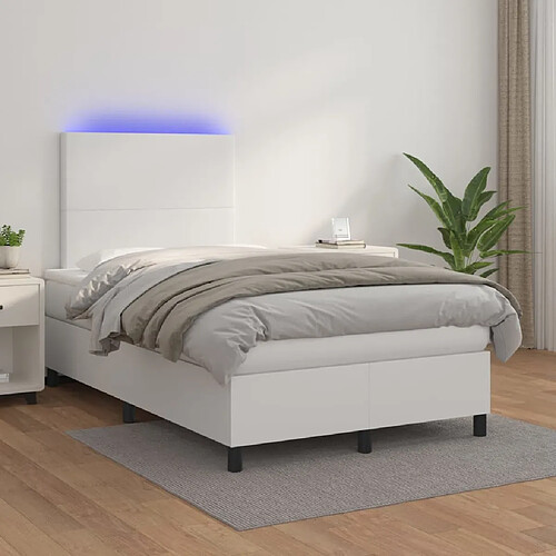 vidaXL Sommier à lattes de lit avec matelas et LED Blanc 120x200 cm