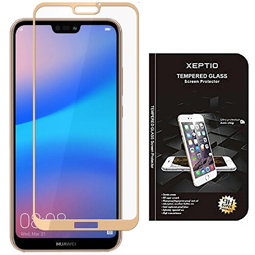 Xeptio Huawei P20 LITE - Protection d'écran en verre trempé FULL Cover doré - Tempered glass Screen protector / Films vitre smartphone 2018 - Accessoires