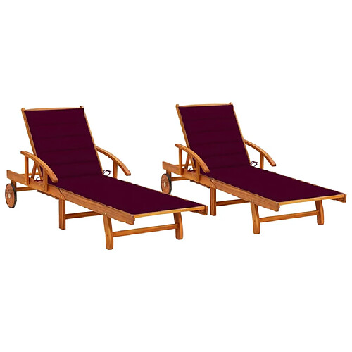 vidaXL Chaises longues lot de 2 avec coussins Bois d'acacia solide