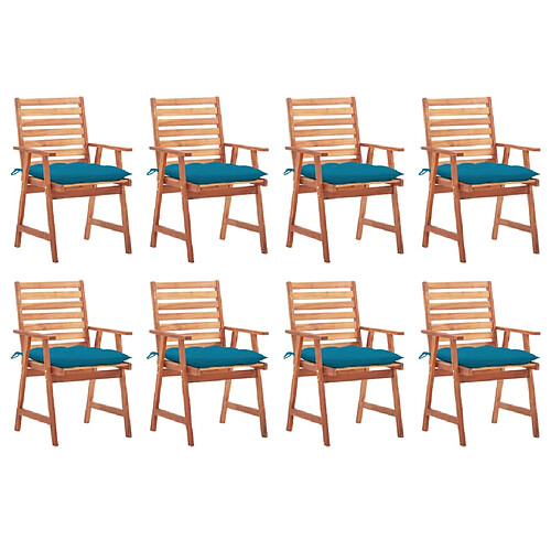 vidaXL Chaises à manger d'extérieur lot de 8 et coussins Acacia massif