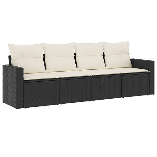 Maison Chic Salon de jardin 4 pcs avec coussins | Ensemble de Table et chaises | Mobilier d'Extérieur noir résine tressée -GKD25371