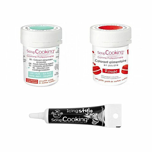 Scrapcooking 2 colorants alimentaires rouge-vert d'eau + Stylo glaçage noir