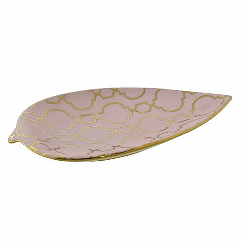 Centre de Table DKD Home Decor Porcelaine Rose Doré Oriental Feuille d'une plante (27,5 x 16 x 3 cm)