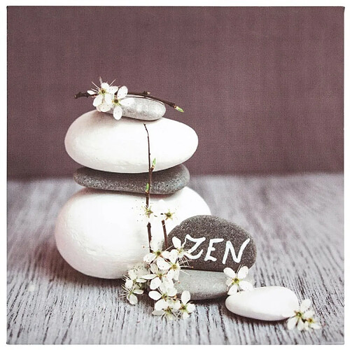 Toile Imprimée Zen Stones Flowers 28X28cm Gris Foncé