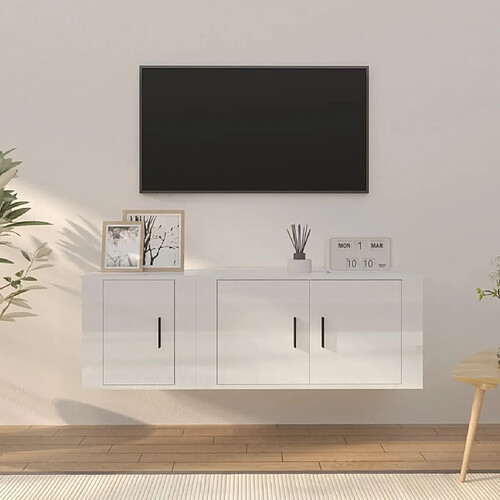 vidaXL Ensemble de meubles TV 2 pcs blanc brillant bois d'ingénierie