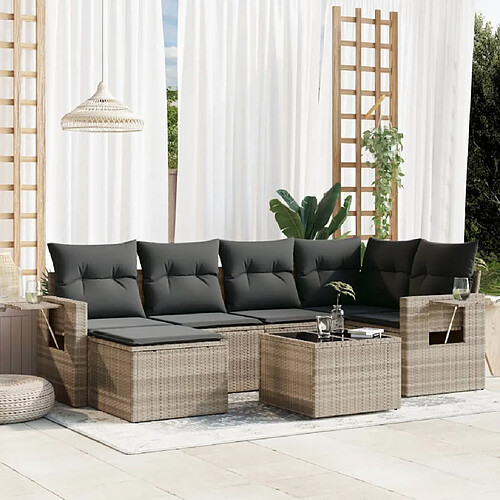 vidaXL Salon de jardin avec coussins 7 pcs gris clair résine tressée