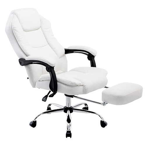 Decoshop26 Fauteuil de bureau ergonomique en synthétique blanc avec repose-pieds et accoudoirs BUR10378