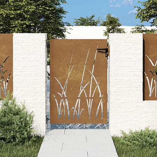 vidaXL Portail de jardin 85x150 cm acier corten conception d'herbe