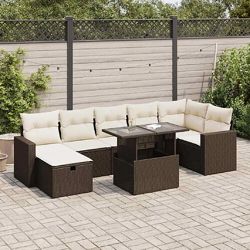 vidaXL Salon de jardin 8 pcs avec coussins marron résine tressée