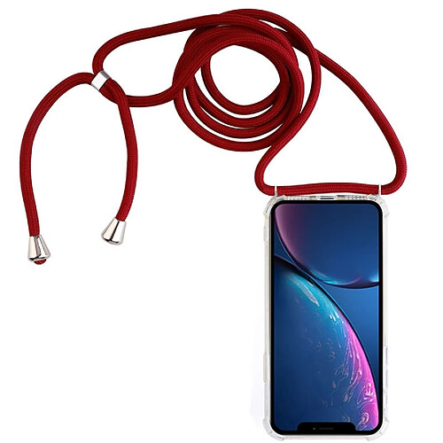 Wewoo Coque Souple pour téléphone portable TPU transparente anti-chute à quatre coins avec lanière iPhone XR rouge